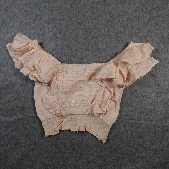 Tularosa Top Womens Extra Small Cropped Blush Pink Smocked Ruffle Feminine - Picture 1 of 8